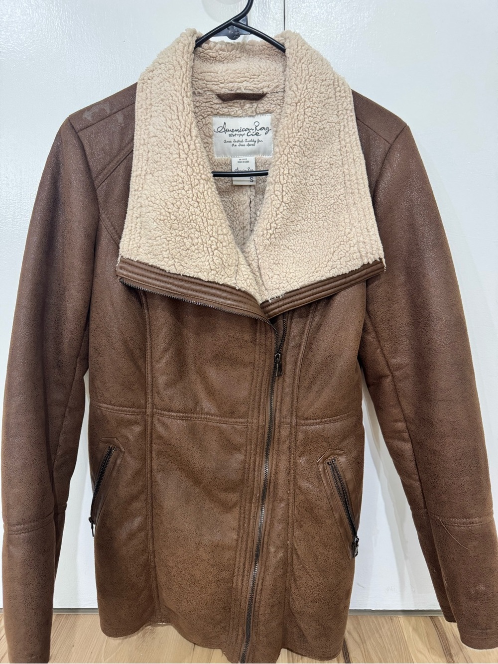 American Rag Brown Jacket with Cream Shearling Collar